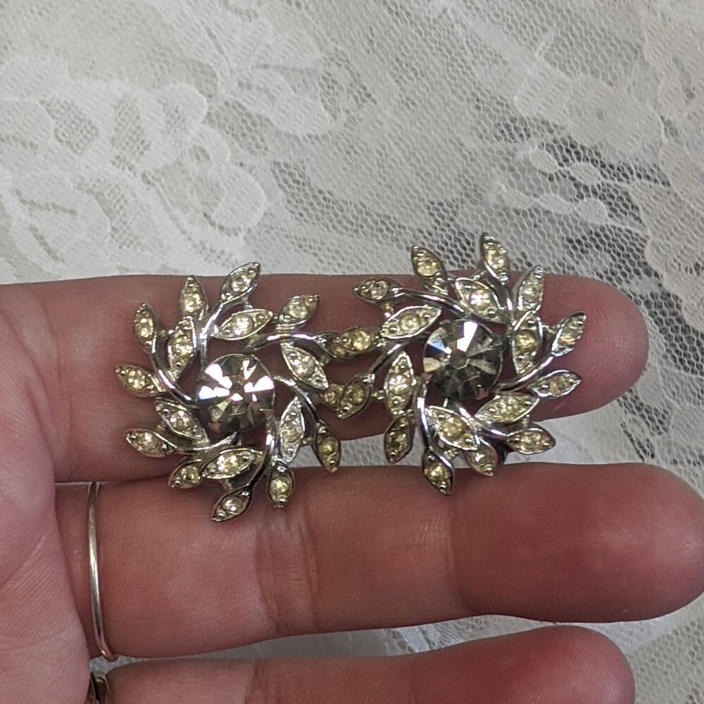 Vintage 1960s designer smoky rhinestone earrings